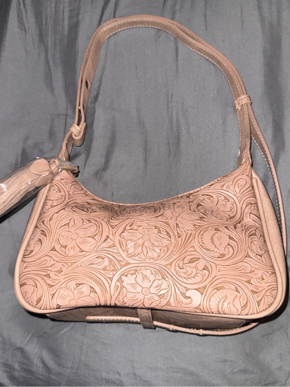 Women's Embossed Floral Shoulder Bag in Blush